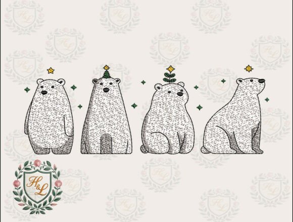 Christmas Polar Bear Embroidery Files