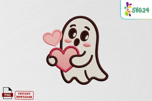 Cute Ghost with Hearts Embroidery PNG Review