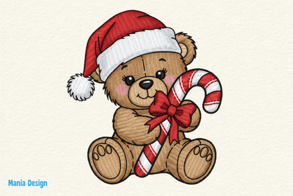 Embroidery Look Santa Teddy Bear PNG