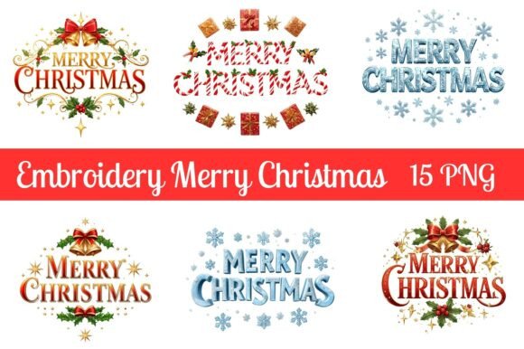 Embroidery Merry Christmas Bundle PNG