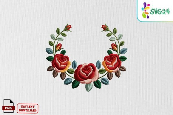 Floral Rose Wreath Embroidery PNG Review