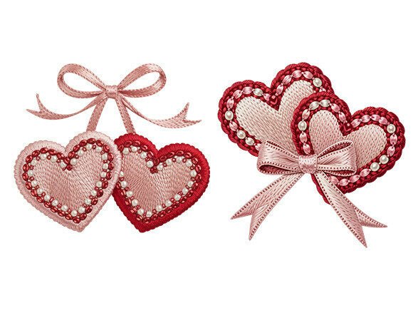 Hand Embroidery Double Heart with Ribbon