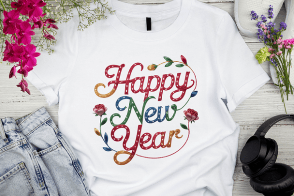 Textured Embroidery Style Happy New Year